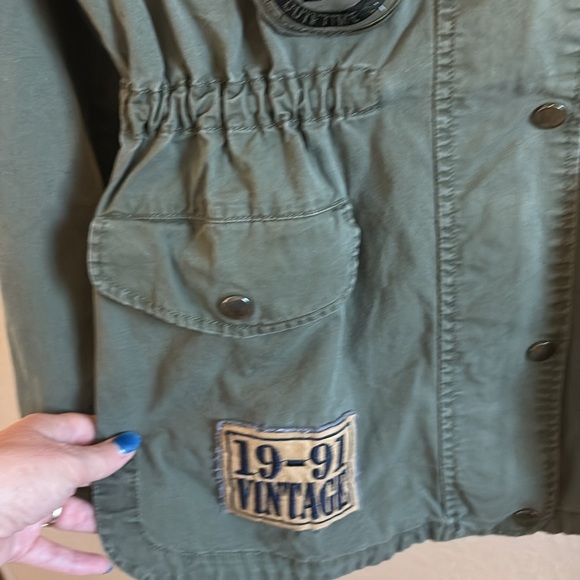 The Story Hooded Army Green Military Style Jacket with Patches/ Size Small - Picture 5 of 12
